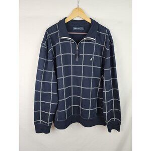 Nautica Mens Sweatshirt Size XL Blue Plaid Fleece 1/4 Zip Collar Long Sleeve Top